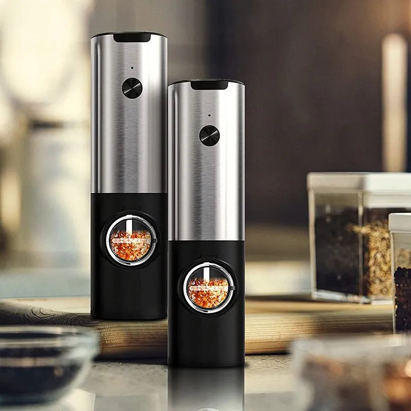 Electric Salt Grinder Set USB Rechargeable Electric Pepper Mill With LED Light Adjustable Coarseness Kitchen Tools