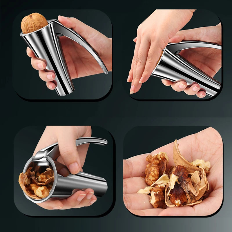 SHENHONG Kitchen Multi Functional Nut Shelling Tool Zinc Alloy Funnel Design Nut Cracker Walnut Clip Pecan Macadamia Nut Clamp