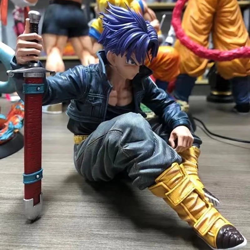 GK Dragon Ball Trunks Action Figure Statue 16cm PVC Ornaments Anime Super Saiyan Sitting Position Torankusu Figurine Model Toys