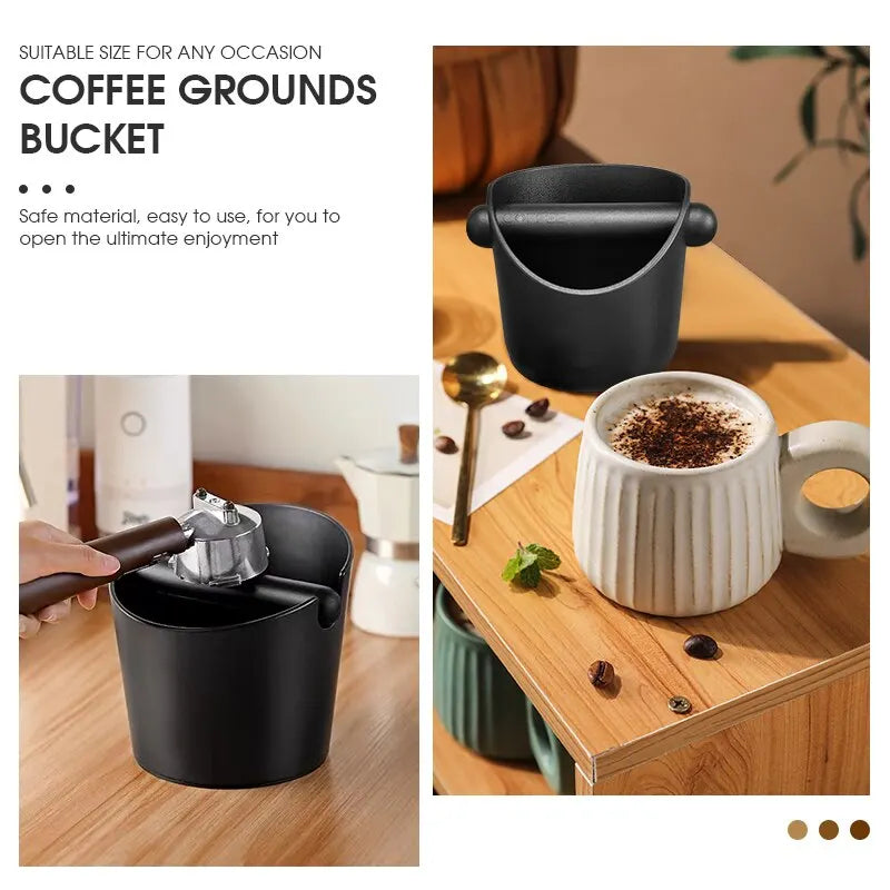 Coffee Knock Box Espresso Dump Bin For Coffee Grounds with Removable Knock Bar and Non Slip Base Gift Black Round