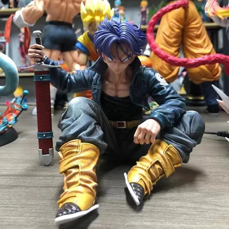 GK Dragon Ball Trunks Action Figure Statue 16cm PVC Ornaments Anime Super Saiyan Sitting Position Torankusu Figurine Model Toys